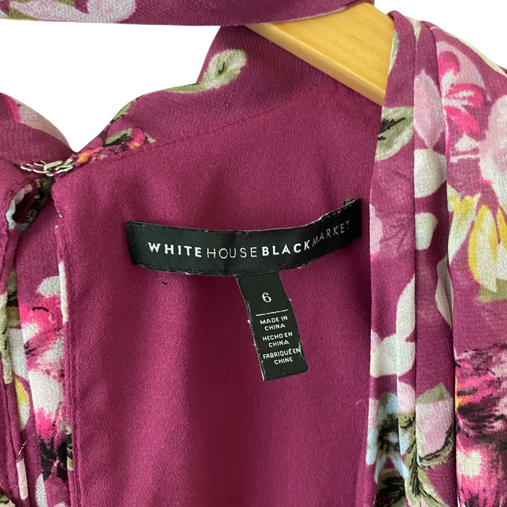 WHBM Purple Floral Choker Neck Bow Chiffon Shift Dress Sz 6 Whimsygoth Coquette - Picture 3 of 14